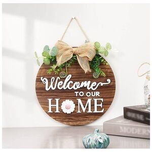 Interchangeable Welcome Sign Front Door, Seasonal Welcome Round Fall Wood Wreath
